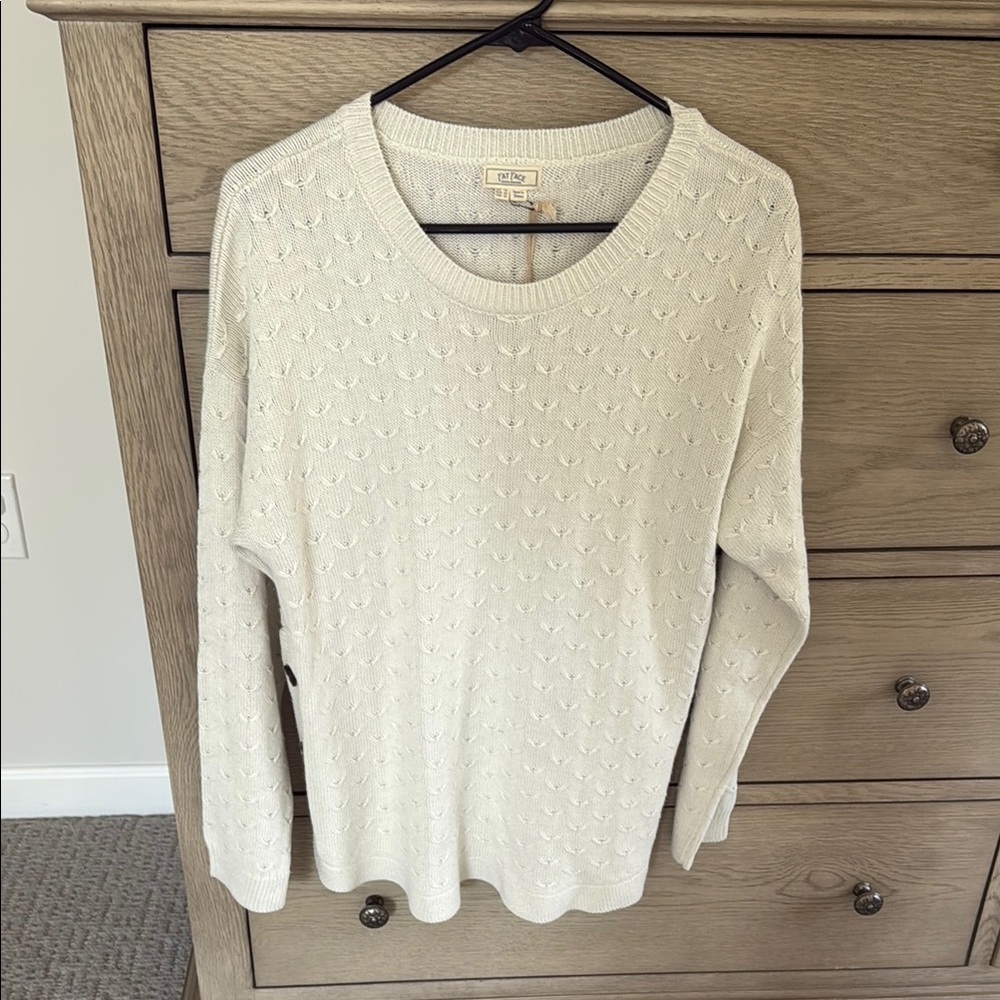Cream Textured Knit Crew Neck Sweater
